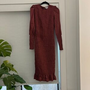 ASOS Burgundy Long Sleeve Dress with Ruffle Hem